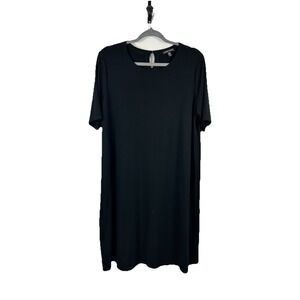 Eileen Fisher Black Viscose Jersey Round Neck Shift Dress L Minimalist Lagenlook